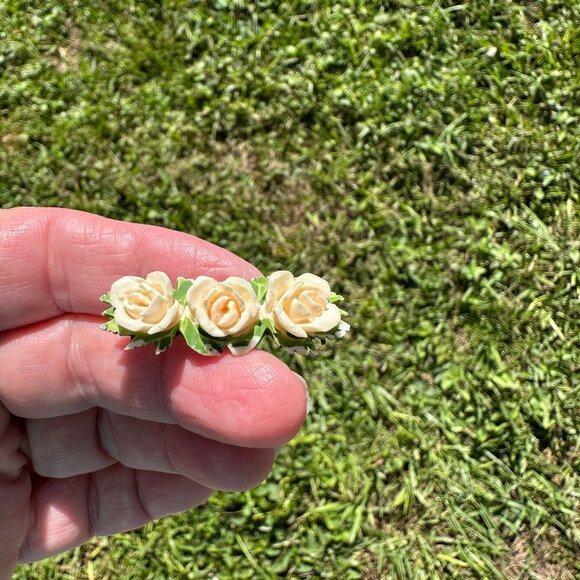 Antique Carved Celluloid Rose Floral Brooch - Picture 11 of 12